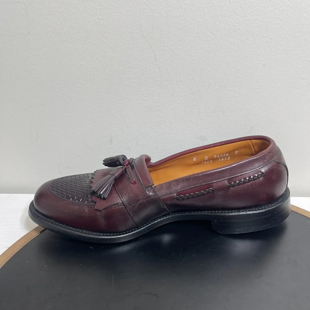 Allen Edmonds‎ Shoes Men 8 D Cody Brown Oxblood Tassel Loafers Woven Kiltie